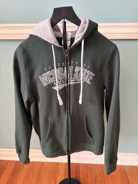 Michigan State Green Zip-Up Hoodie with Gray Lined Hood